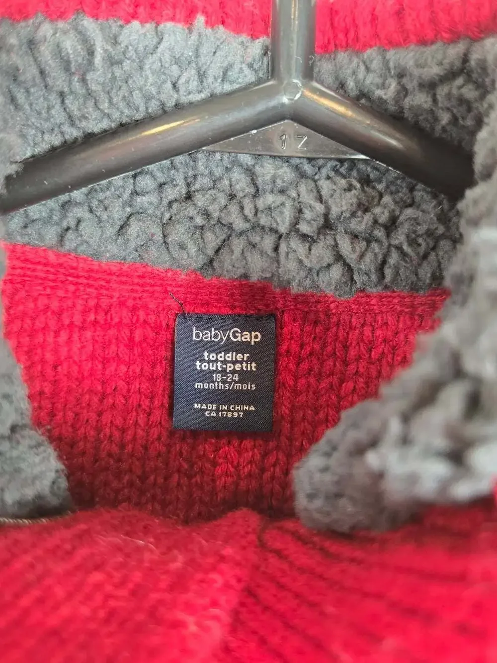 Baby Gap Red Cable Knit Sherpa Collar Sweater 18-24M Wool Blend Elbow Pads